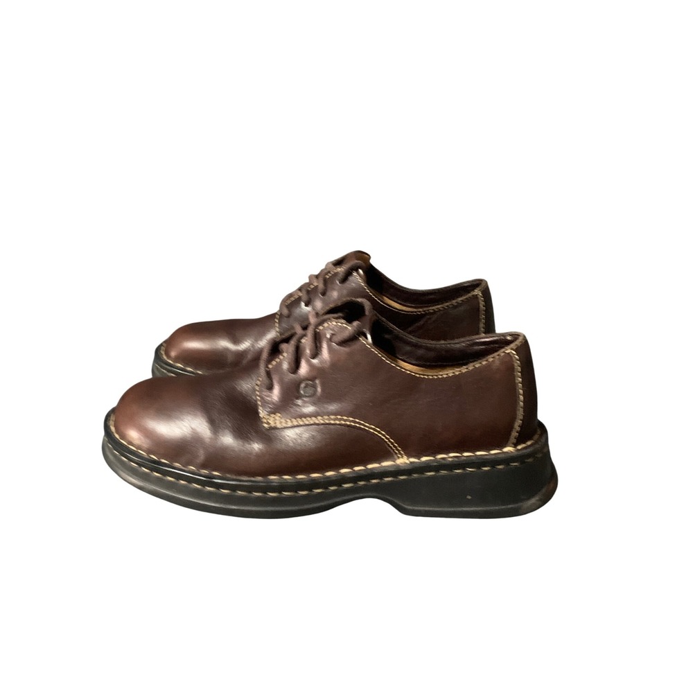 Born Oxford Shoes Womens 8 WW9788 Brown Leather Contrast Stitch Lug Sole EUC